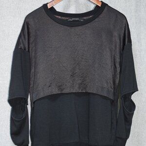 All Saints Black Satin Panel Sweatshirt w/ Cut-Out Elbows Women’s Small